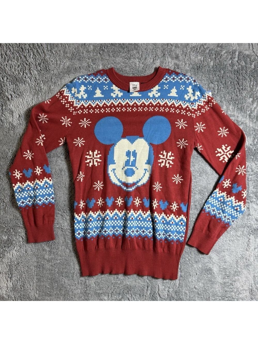 Disney Mickey Mouse Men's Holiday Christmas Sweater Size Small Red Blue